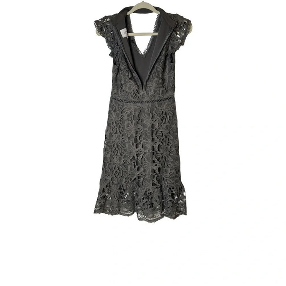J.O.A. Floral Lace Choker Neck Fit & Flare Dress Charcoal Gray | Size Small NWT - Picture 8 of 9